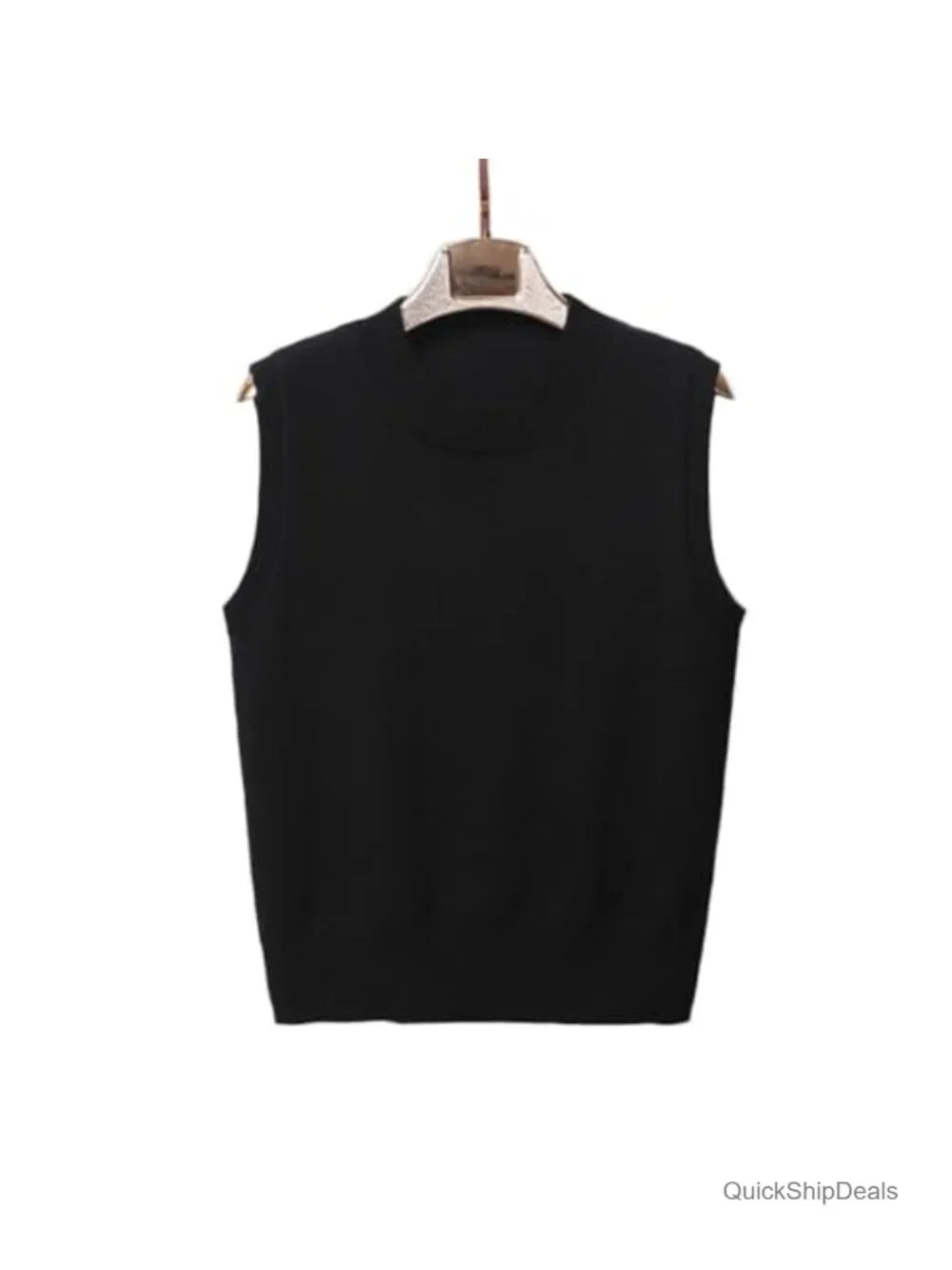 Sleeveless Crew Neck Ribbed Knit Sweater Vest Classic Pullover